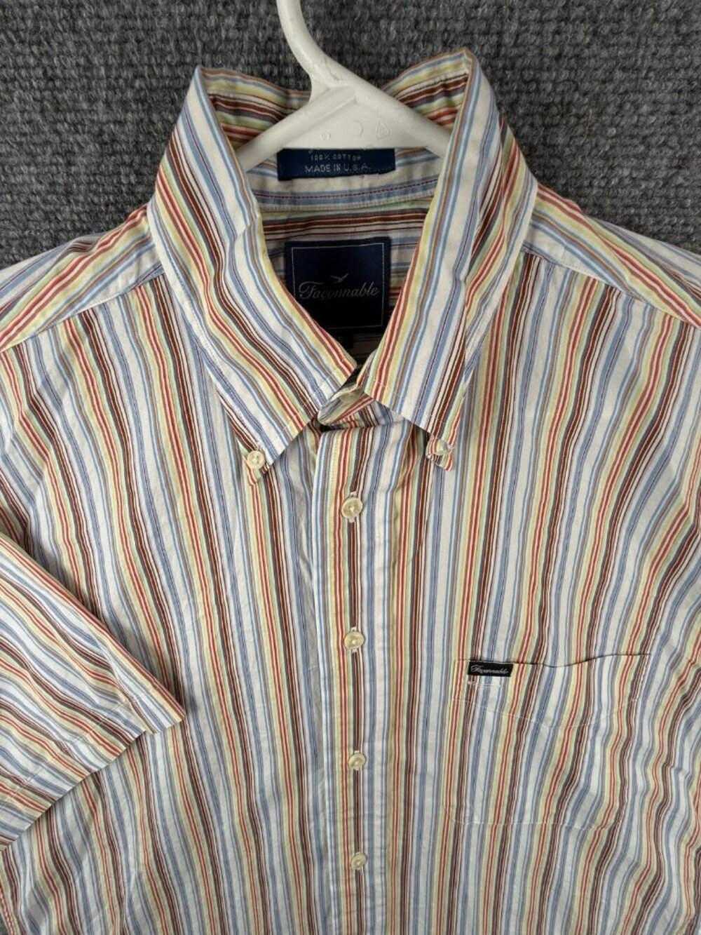 Faconnable Cotton Short Sleeve Small USA Button Up Shirt Men Striped Colorful